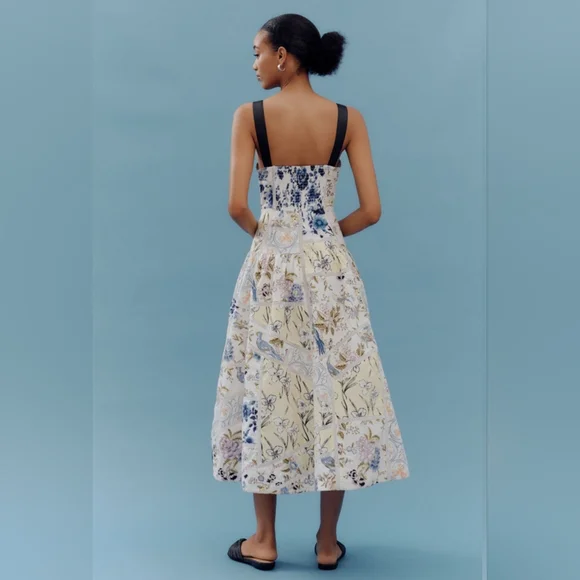 Anthropologie Maeve Cotton Sleeveless Square-Neck Tile Printed Midi Dress Sz L
